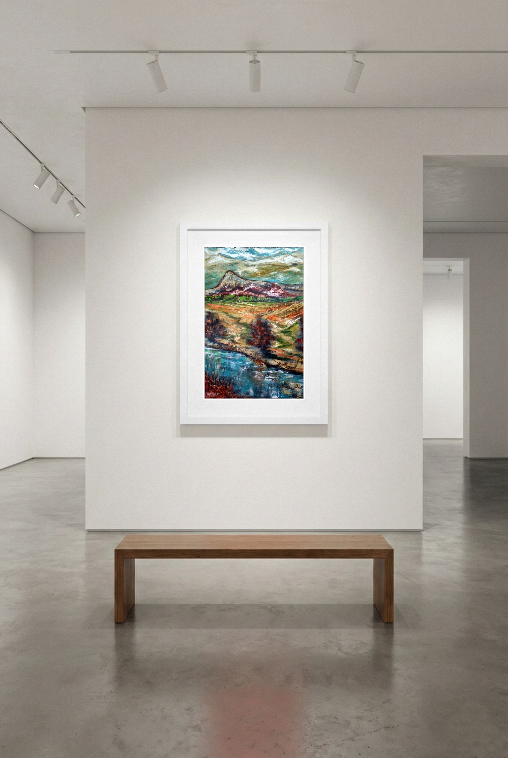 Golden Green Landscape in Acrylic — art on the wall, room interior preview 3