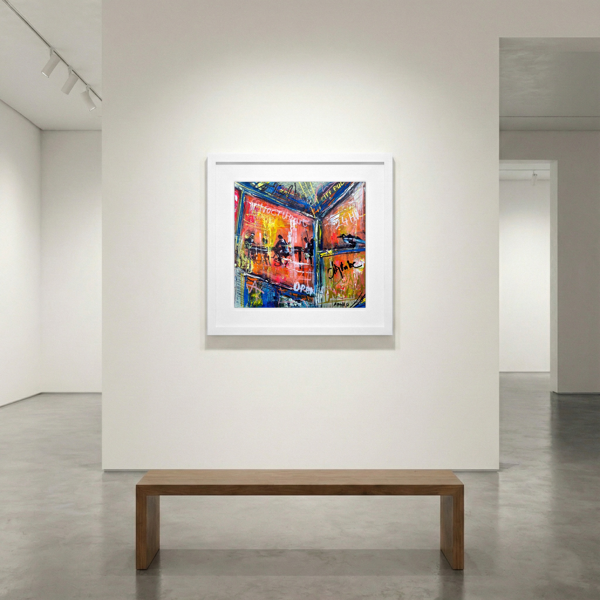 Bold Orange and Blue Acrylic on Cardboard — art on the wall, room interior preview 1