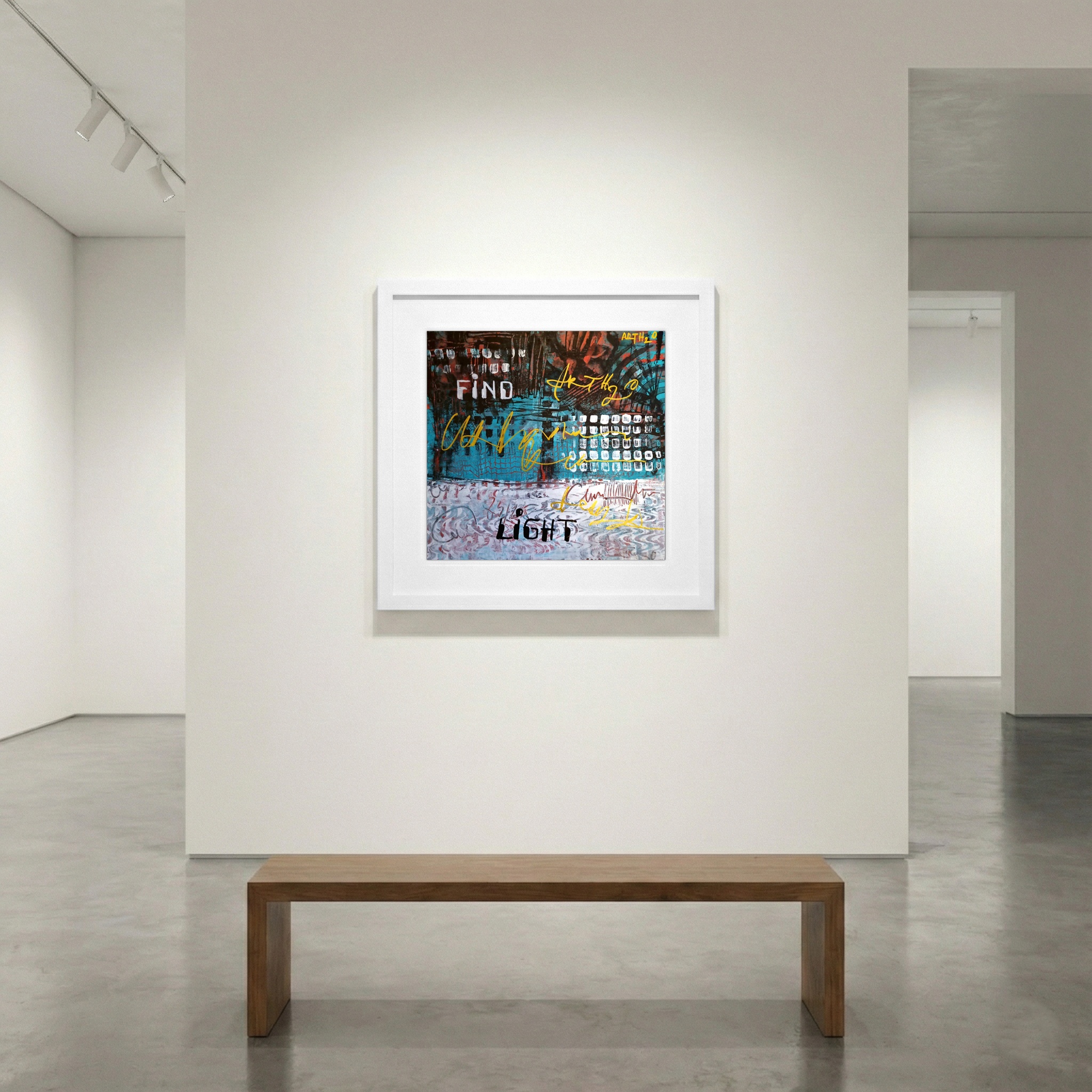 Turquoise and Gold Abstract on Cardboard — art on the wall, room interior preview 1