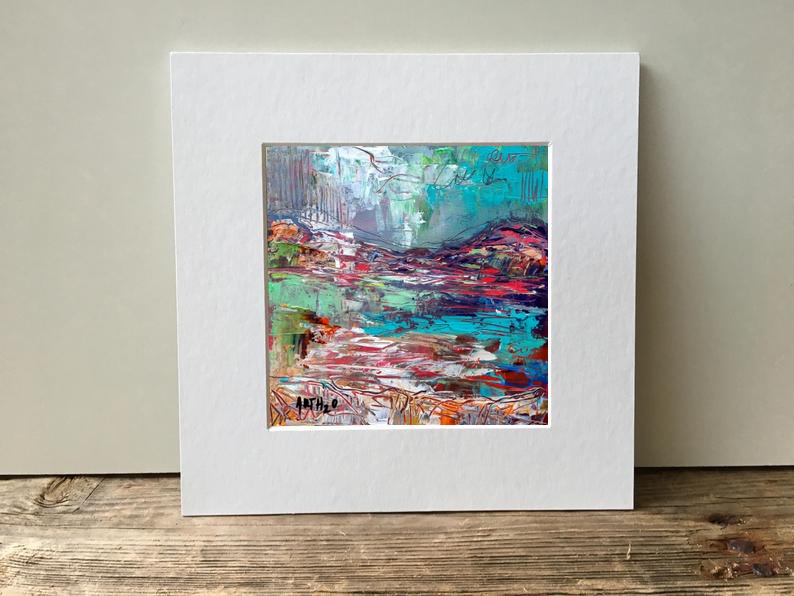 Turquoise and Crimson Irish Landscape — art on the wall, room interior preview 3