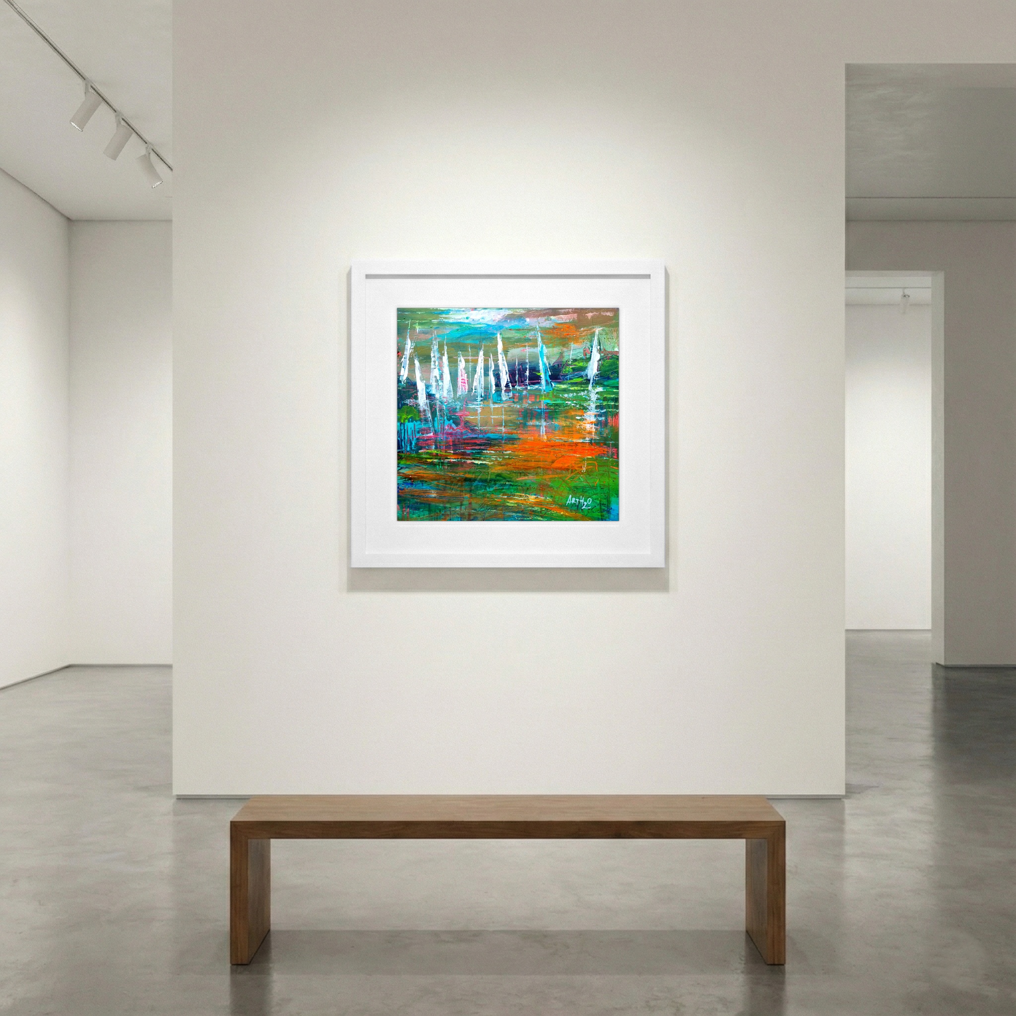 Emerald Green and Sandy Beige Seascape — art on the wall, room interior preview 1