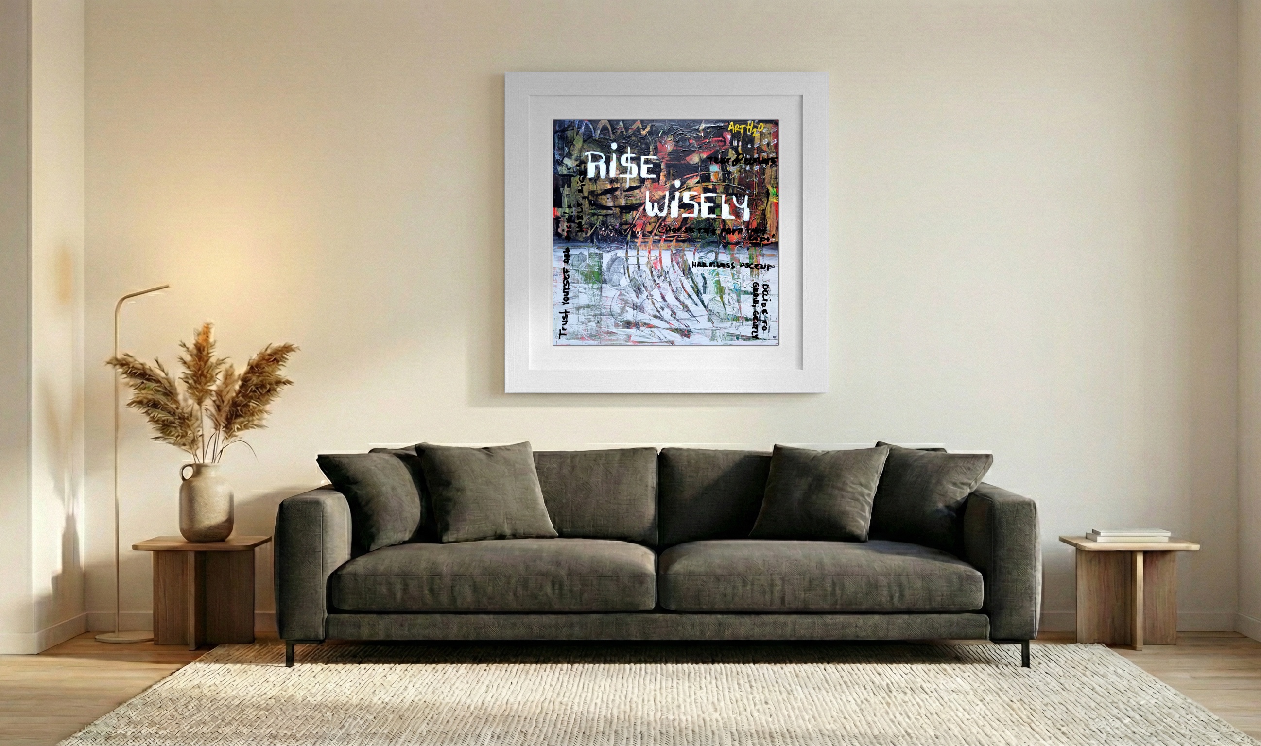 Black and White Energy on Cardboard — art on the wall, room interior preview 3