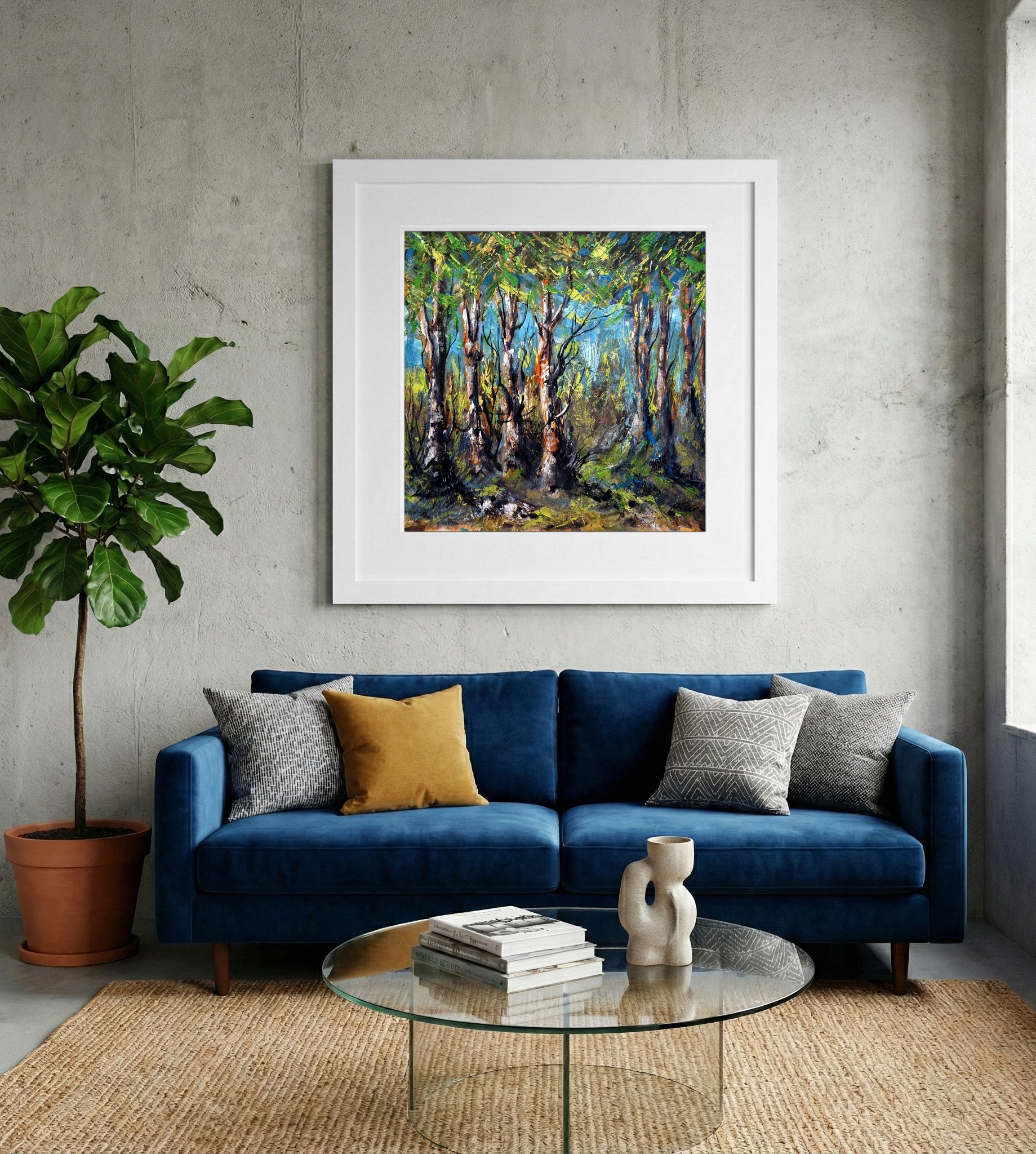Emerald Forest in Acrylic on Linen — art on the wall, room interior preview 2