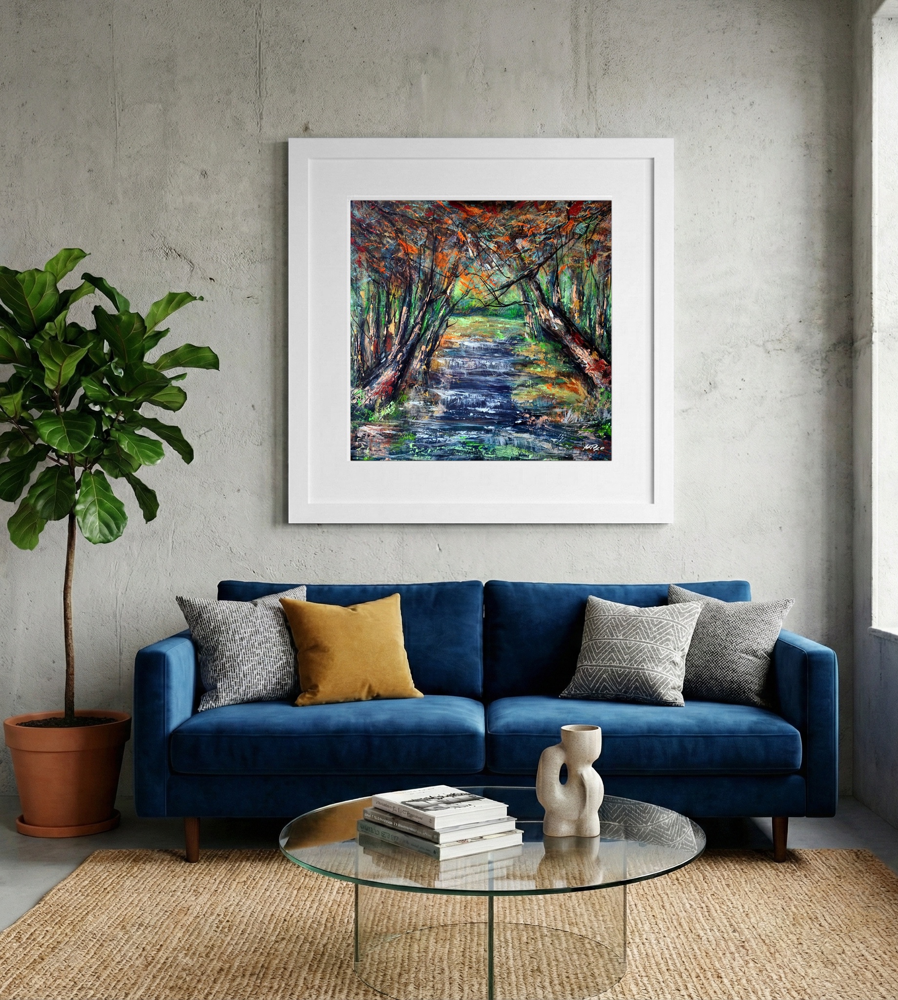 Crimson and Green Forest Impression — art on the wall, room interior preview 2