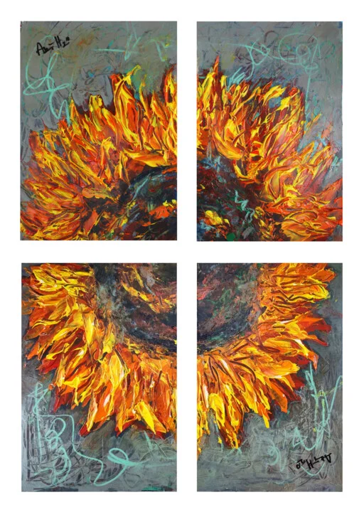 Click to view in high resolution Sunflower Quadriptych of Joy