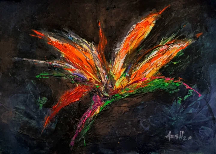 Click to view in high resolution Strelitzia Flower in Darkness