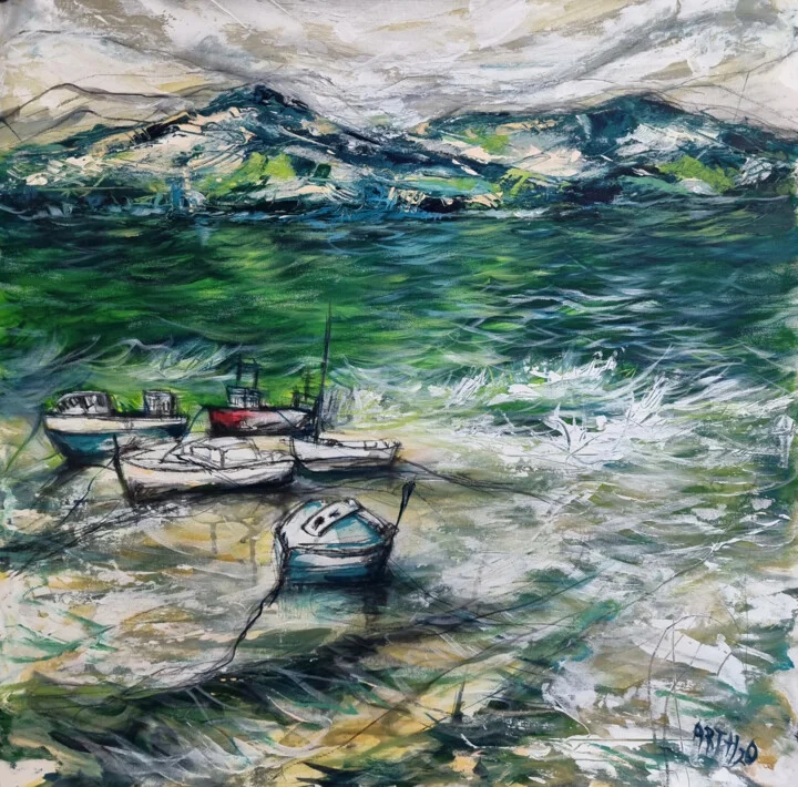 Click to view in high resolution Emerald and Seafoam Fishing Boats at Murrisk