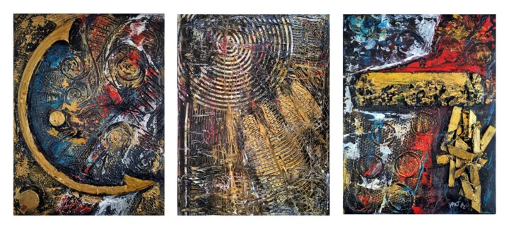 Click to view in high resolution Golden Hues and Textures in Industrial Relics Triptych