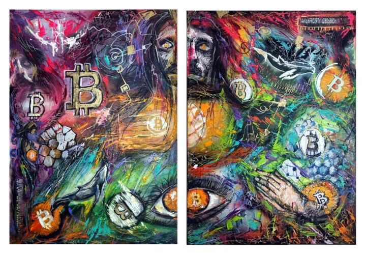 Click to view in high resolution Neon and Grit of Bitcoin Jesus Diptych