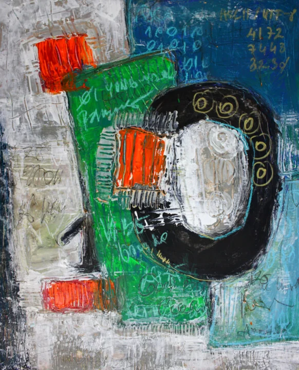 Click to view in high resolution Gritty Green and Grey Binary Yin-Yang Diptych