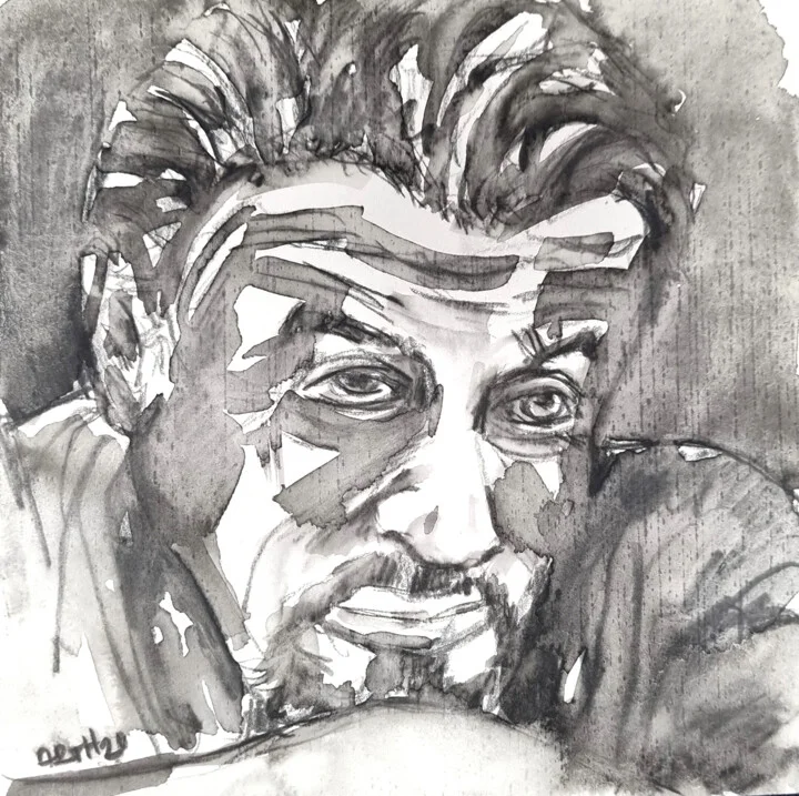 Click to view in high resolution Monochrome Aquarelle Portrait of Stallone