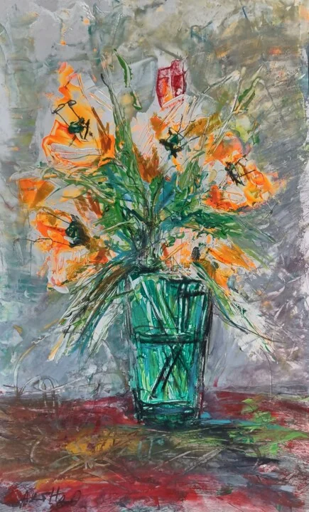 Click to view in high resolution Vibrant Floral Still Life in Orange