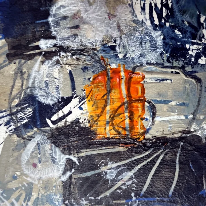 Click to view in high resolution Fiery Orange and Indigo Graffiti Abstract