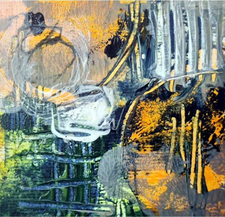 Click to view in high resolution Emerald Green and Ochre Textured Abstract