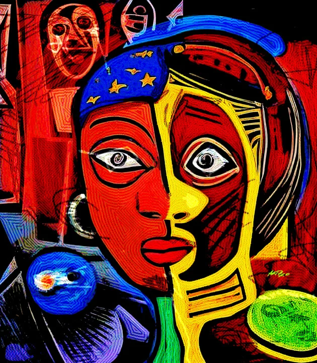 Click to view in high resolution Vivid Red and Black Digital Portrait of Strength