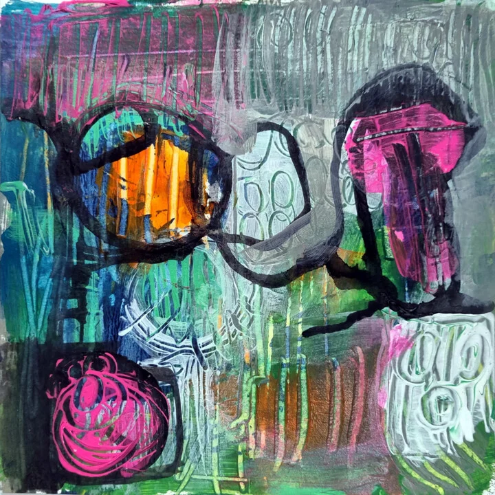 Click to view in high resolution Emerald and Teal Textured Abstract Acrylic Painting