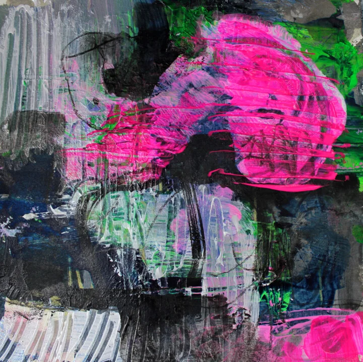 Click to view in high resolution Vibrant Magenta and Black Expressionist Acrylic Piece