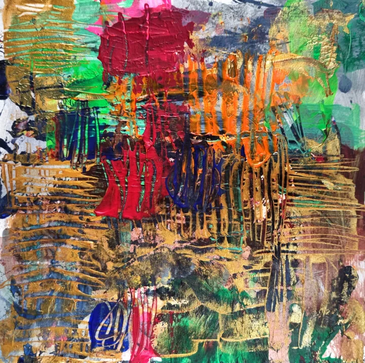 Click to view in high resolution Gold and Red Abstract on Aquarelle Paper