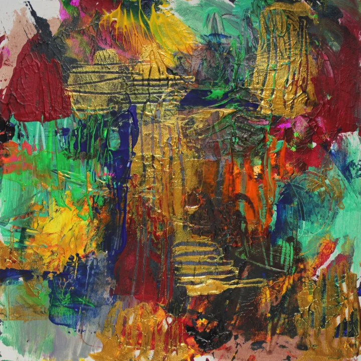 Click to view in high resolution Layered Metallic Abstract in Red and Green