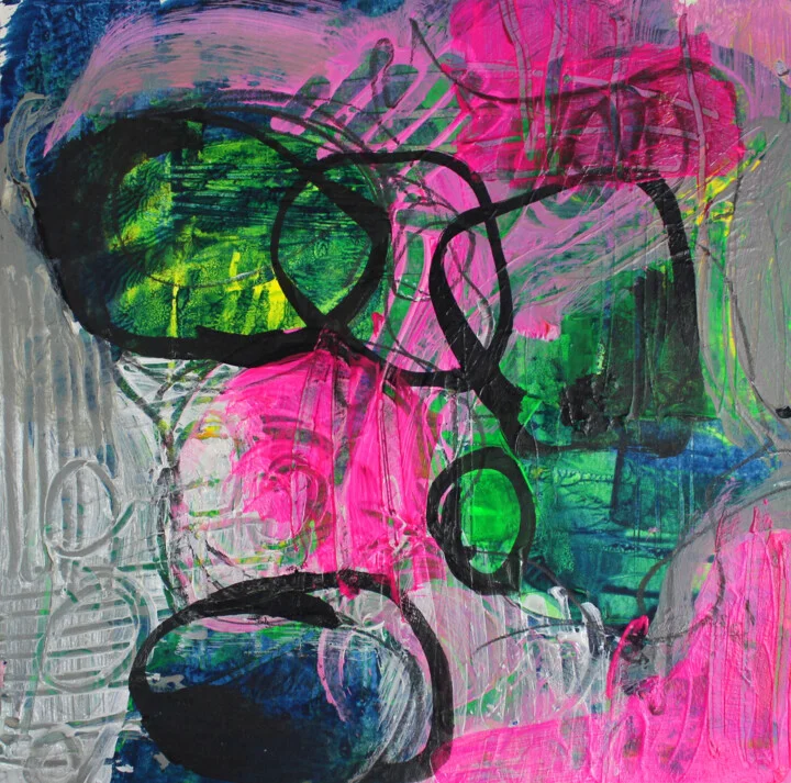 Click to view in high resolution Electric Green and Pink Abstract on Paper