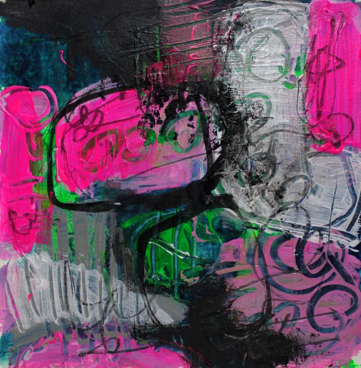 Click to view in high resolution Neon Magenta and Turbulent Black Abstract