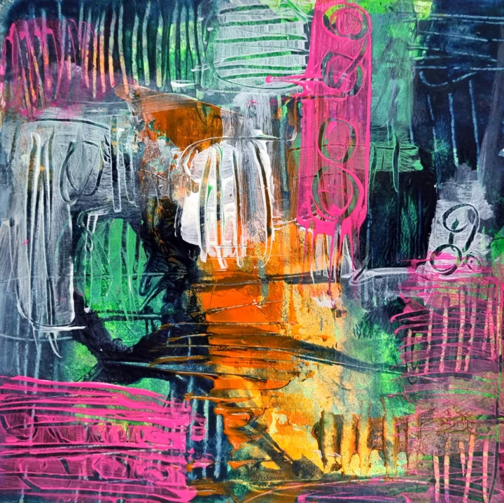 Click to view in high resolution Fiery Orange and Cool Teals Abstract