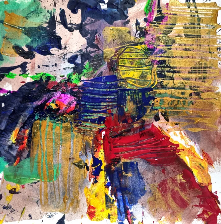 Click to view in high resolution Red, Blue, and Gold Textured Abstract