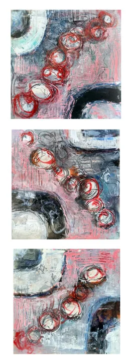 Click to view in high resolution Textured Blush and Grey Circle Triptych