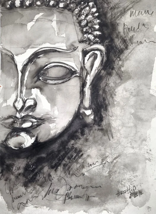 Click to view in high resolution Monochrome Buddha Portrait in Ink