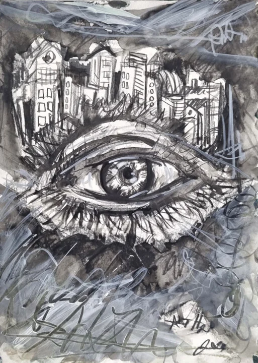 Click to view in high resolution Surreal Urban Eye Drawing