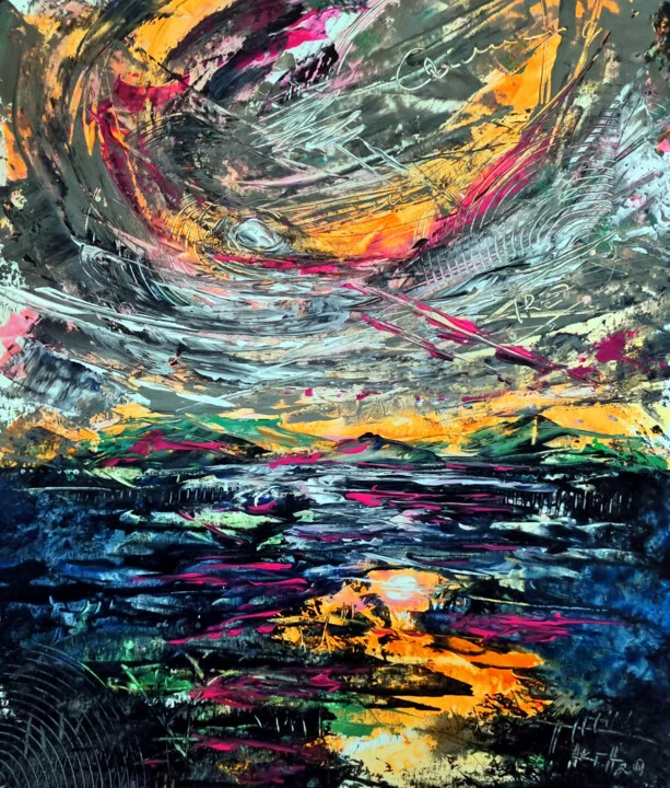 Click to view in high resolution Cobalt and Fuchsia Seascape on Canvas