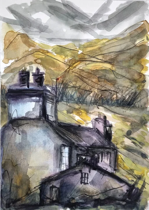 Click to view in high resolution Ochre and Green Hillside Cottage