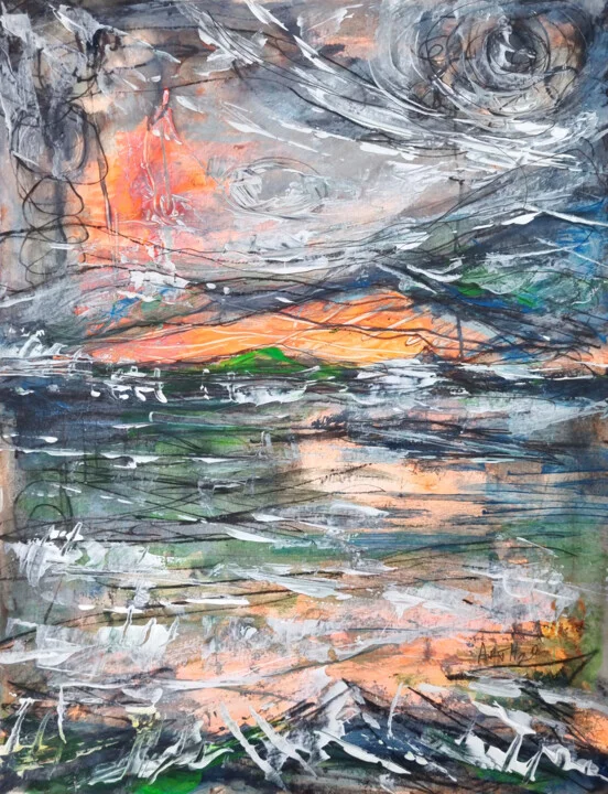 Click to view in high resolution Fiery Sunset Over Water