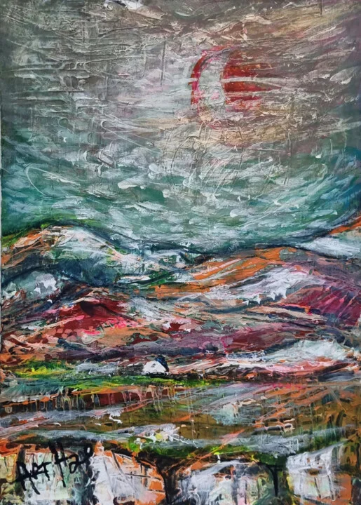 Click to view in high resolution Crimson and Turquoise Stormy Landscape