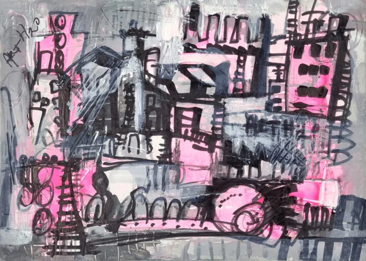 Click to view in high resolution Pink and Gray Urban Chaos in Abstract