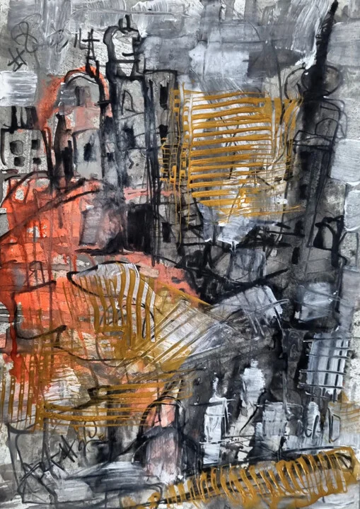 Click to view in high resolution Ash and Gold Abstract Cityscape