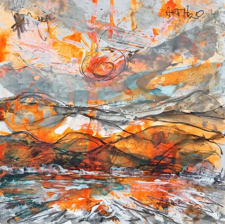 Click to view in high resolution Rust and Orange Abstract Mountain Reflection