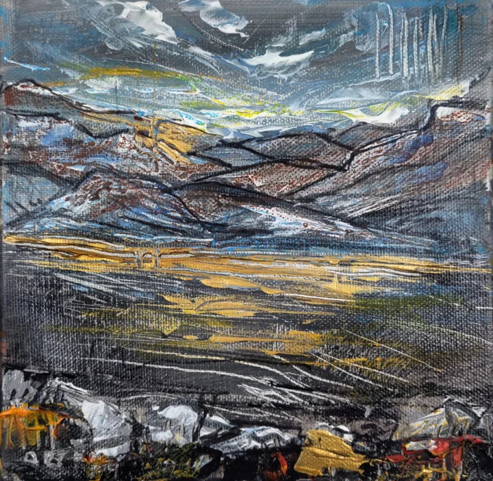 Click to view in high resolution Gray and Gold Stormy Mountain Landscape