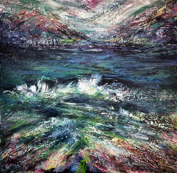 Click to view in high resolution Textured Midnight Blue and Emerald Landscape