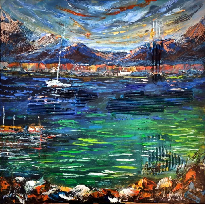 Click to view in high resolution Emerald Bay Sailboats in Contemporary Abstract