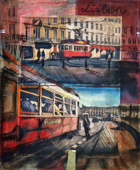 Click to view in high resolution Red and Ochre Lisbon Tram Urban Collage