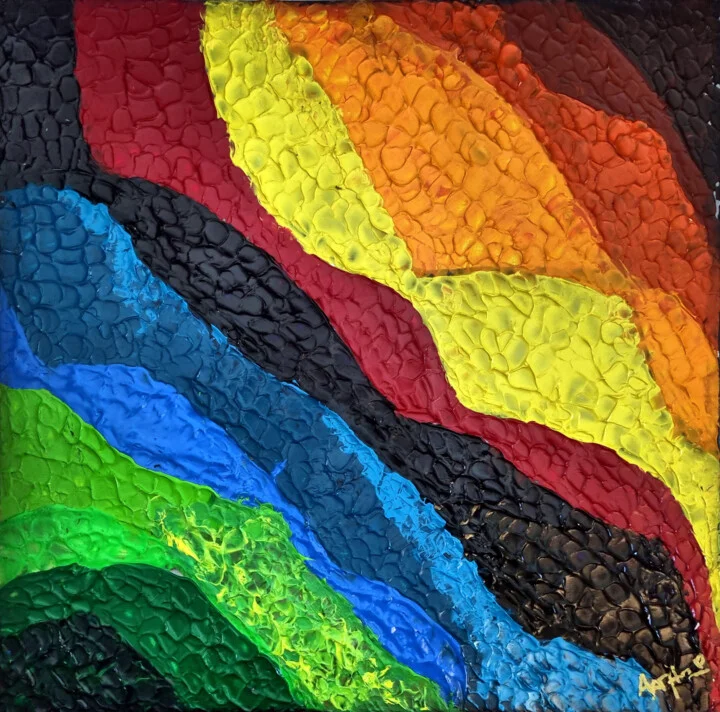 Click to view in high resolution Sculptural Rainbow Waves in Abstract Expression