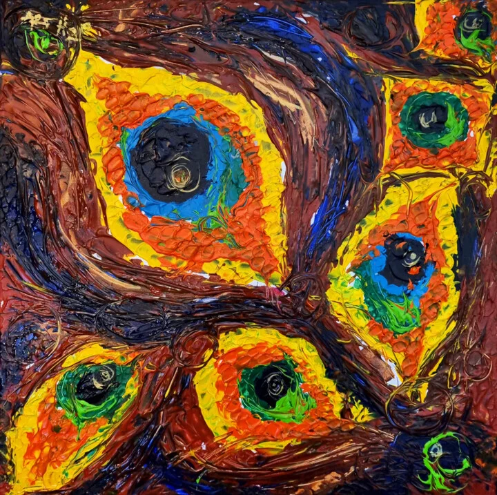 Click to view in high resolution Abstract Feathers in Gold and Crimson Elegance