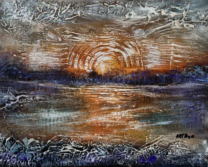 Click to view in high resolution Burnt Sienna and Indigo Winter Seascape