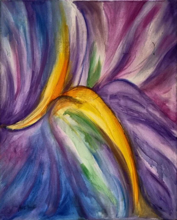 Click to view in high resolution Saffron Petal Embrace, Bold Floral Expressionism