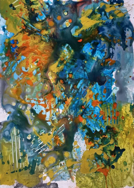 Click to view in high resolution Fluid Abstract in Teal and Gold