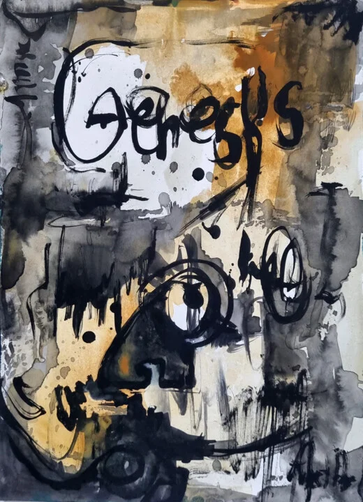 Click to view in high resolution Raw Calligraphic Exploration in Ochre