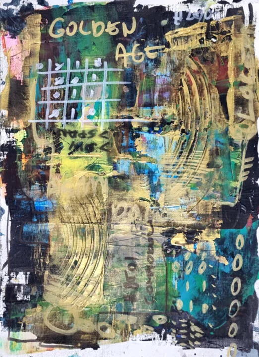 Click to view in high resolution Golden Metallic Abstract with Green Touches