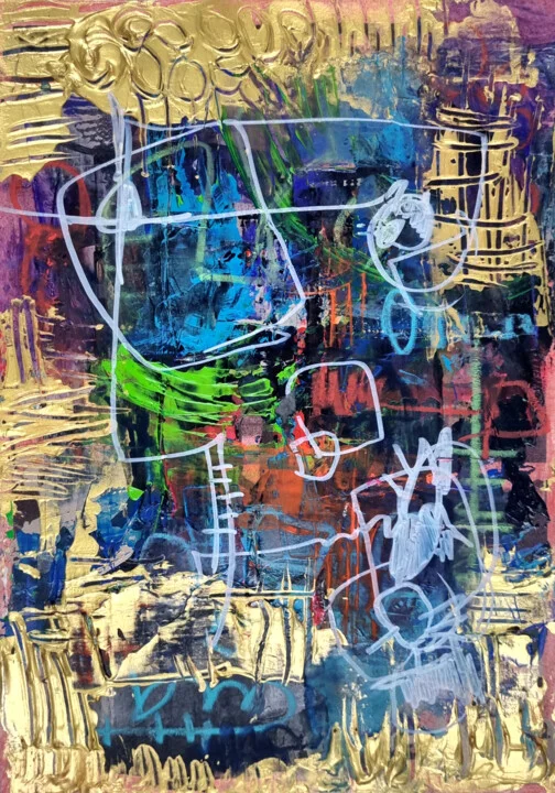 Click to view in high resolution Teal and Gold Abstract with Urban Energy