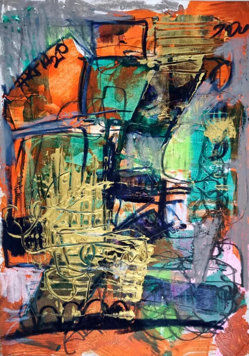 Click to view in high resolution Structural Gold and Teal Abstract Clash